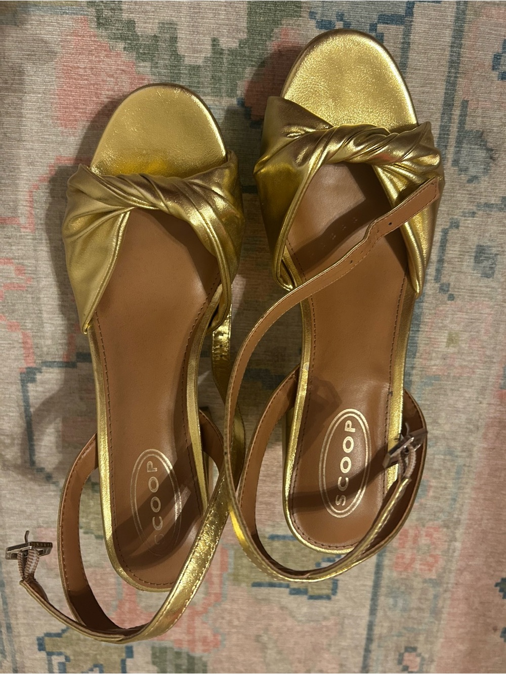 Scoop Gold Metallic Twist-Knot Slingback Heels